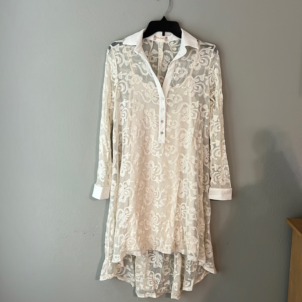 Altar'd State Cream Lace High Low Dress Lined